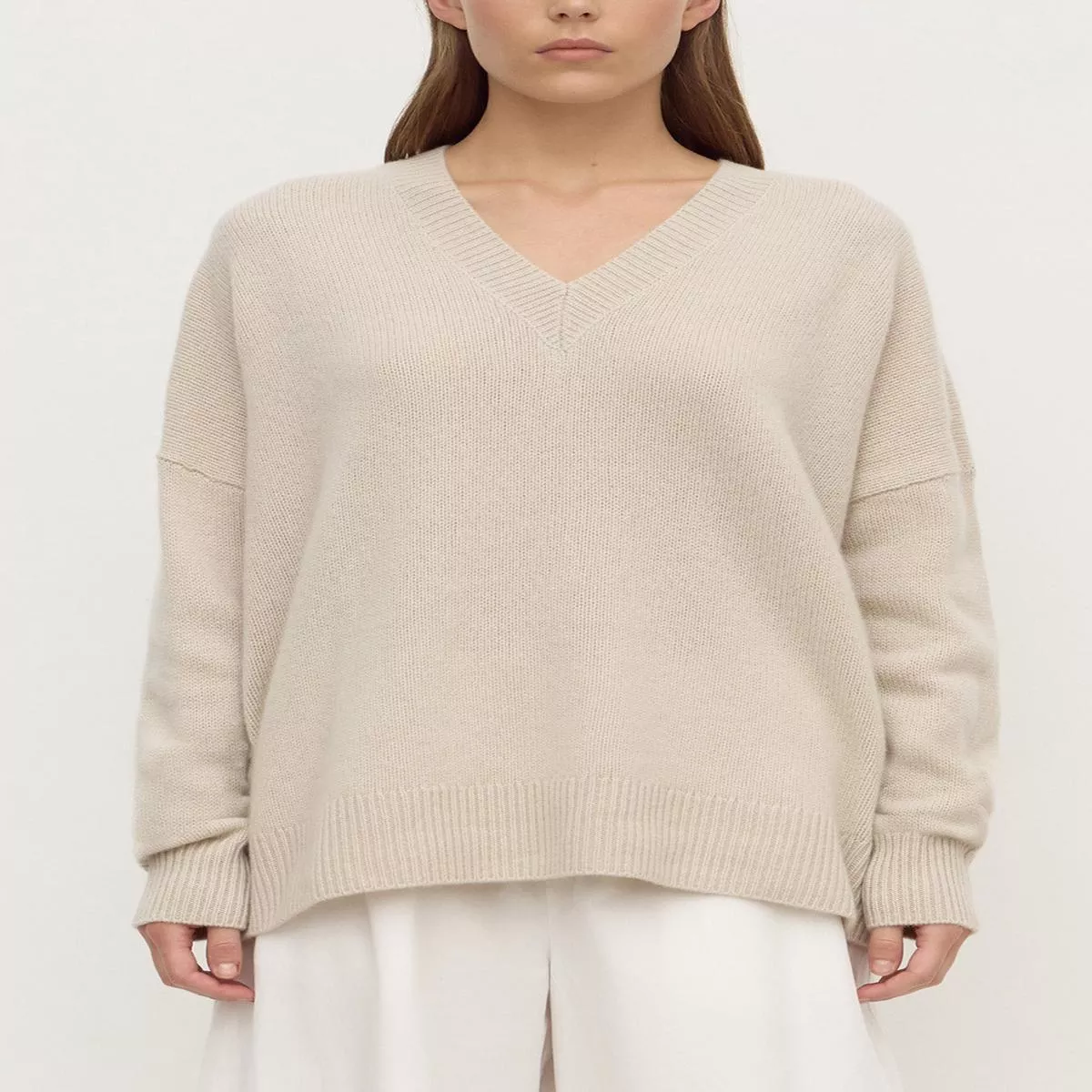 Assembly Label | Alora Cashmere V Neck Knit | Tapioca