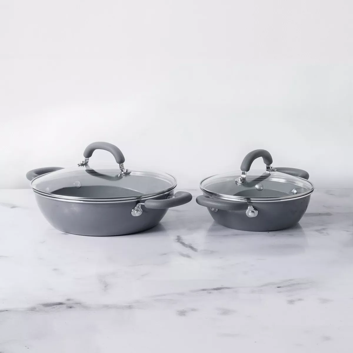 Meyer Anzen Ceramic Coated Cookware 4pcs Set - 20cm Wok/Kadai with Lid + 26cm Wok/Kadai with Lid